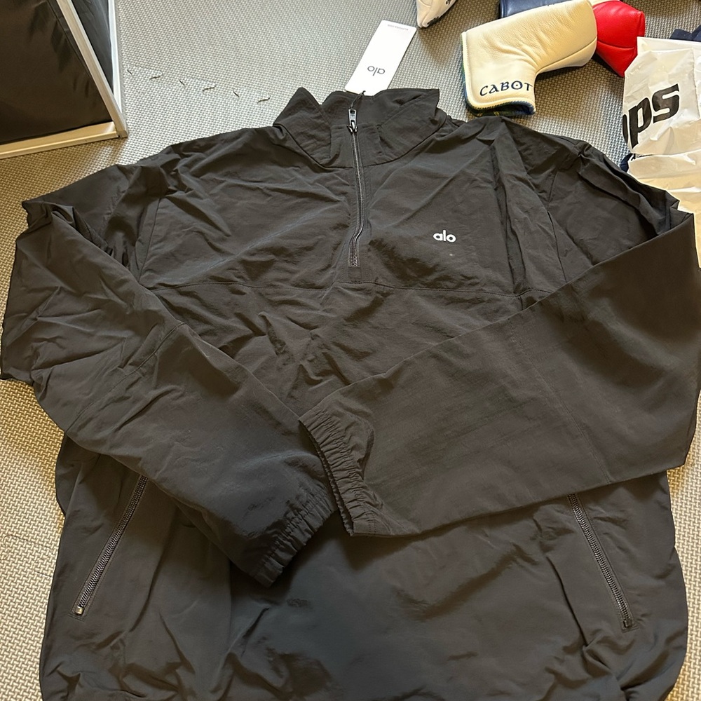 ALO Yoga Black Windbreaker Jacket with Stand-Up Collar